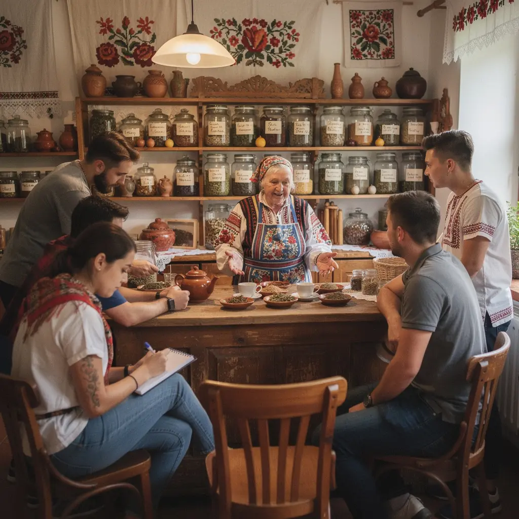 Čajový obrad s rodinou, kde sa vychutnáva voňavý bylinkový čaj.