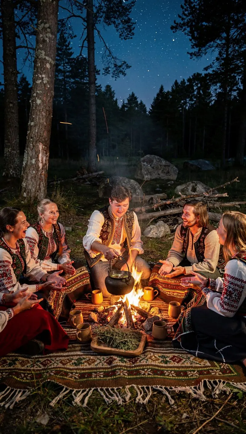 Záber na tradičnú slovenskú čajovú súpravu s bylinkovými čajmi v prírodnom prostredí.