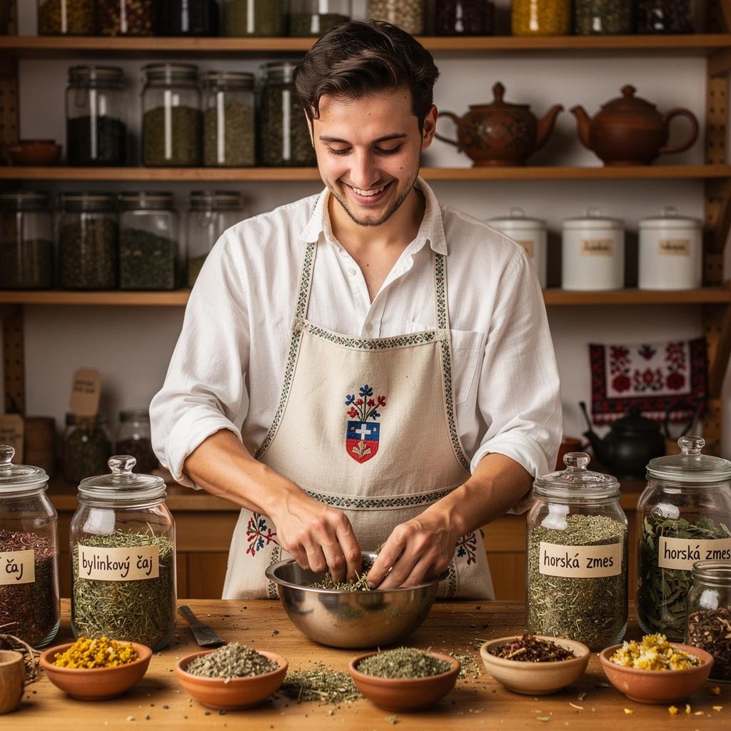 Pohľad na rodinný rituál varenia bylinného čaju, s deťmi pomáhajúcimi v kuchyni.